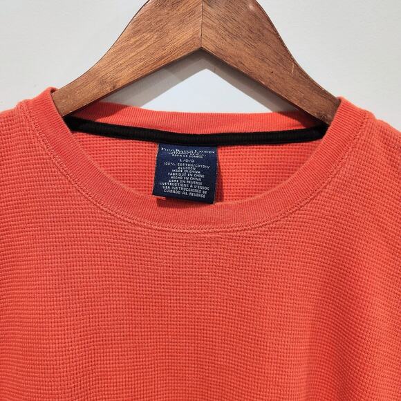 Lauren Ralph Lauren Mens Orange Sleepwear Thermal Long Sleeve Shirt Size Large - Picture 2 of 9